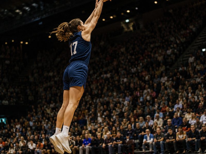 Photo shared in a text+ conversation showing a UConn basketball play